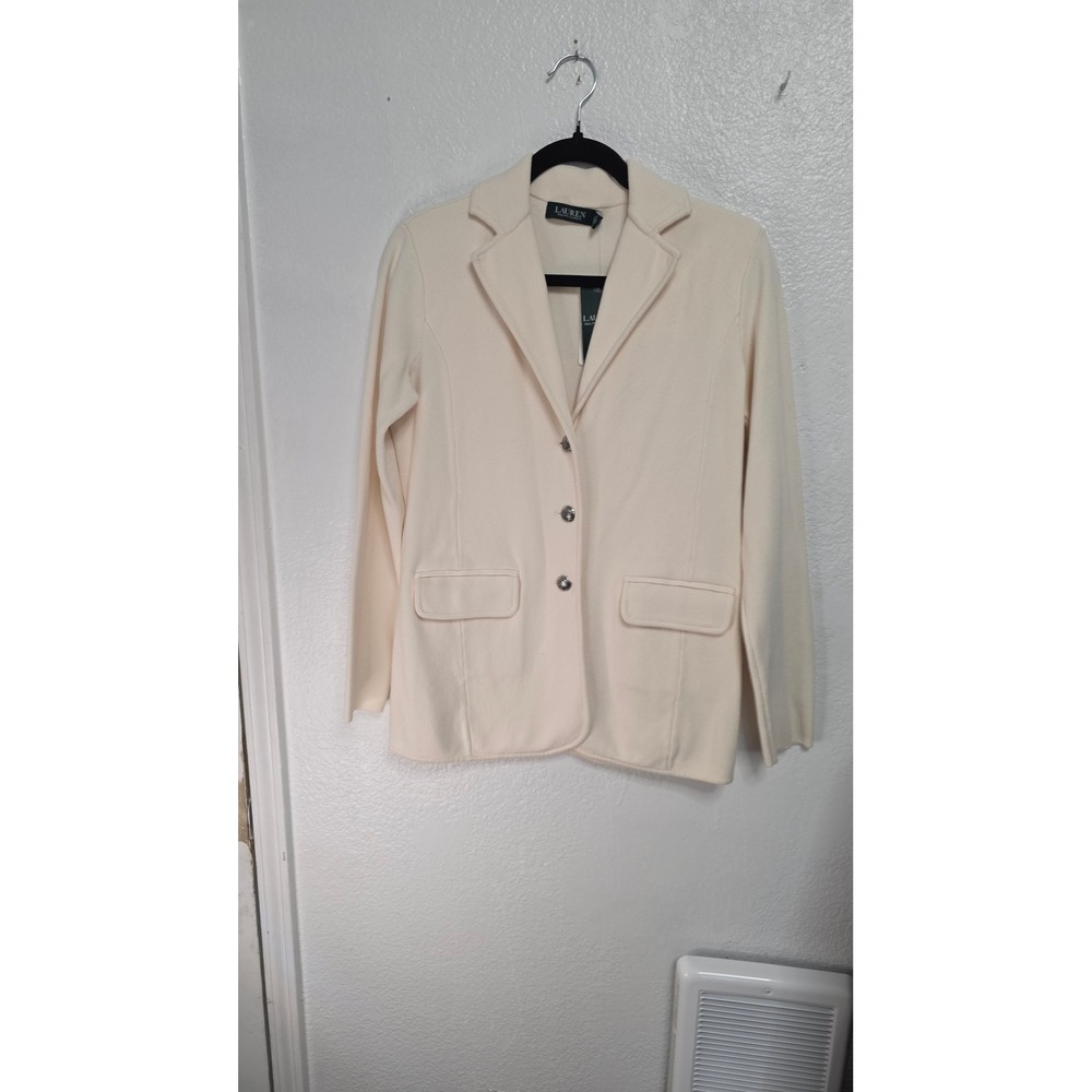 Lauren Ralph Lauren Knit Blazer Womens Small Petite Cream New With Tags